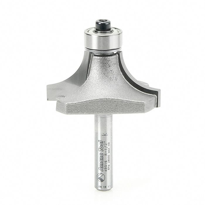 Amana tool 49516 Carbide Tipped Corner Rounding 1/2 R x 1-1/2 D x 3/4 CH x 1/4 Inch SHK w/ Lower Bal Bearing Router Bit