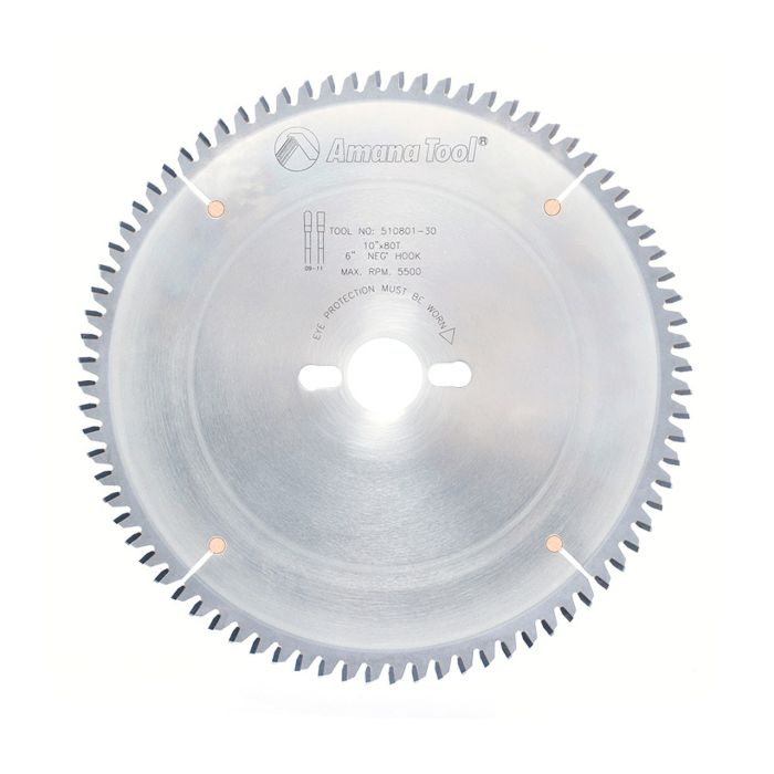 Amana tool 510801-30 Carbide Tipped Aluminum and Non-Ferrous Metals 10 Inch D x 80T TCG, -6 Deg, 30MM Bore, Circular Saw Blade