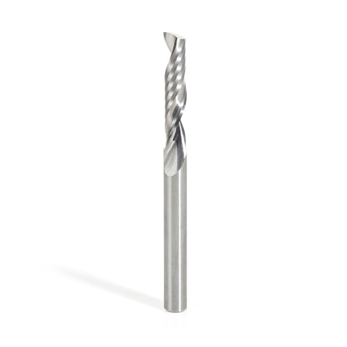 Amana tool 51407 CNC SC Spiral O Single Flute, Plastic Cutting 1/4 D x 1-1/4 CH x 1/4 SHK x 3 Inch Long Up-Cut Router Bit with Mirror Finish