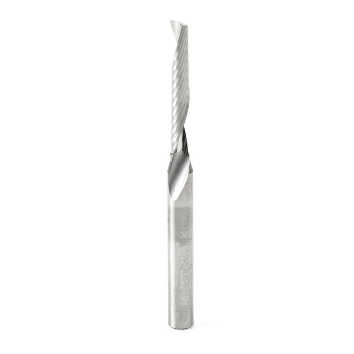 Amana tool 51418 CNC SC Spiral O Single Flute, Plastic Cutting 3/16 D x 1-1/4 CH x 1/4 SHK x 3 Inch Long Up-Cut Router Bit with Mirror Finish