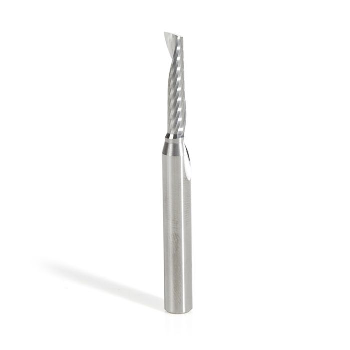 Amana tool 51442 CNC SC Spiral O Single Flute, Plastic Cutting 3/16 D x 7/8 CH x 1/4 SHK x 2-1/2 Inch Long Up-Cut Router Bit with Mirror Finish