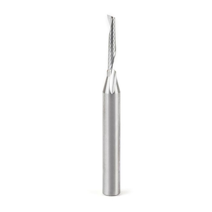 Amana tool 51446 CNC SC Spiral O Single Flute, Plastic Cutting 1/8 D x 3/4 CH x 1/4 SHK x 2-1/2 Inch Long Up-Cut Router Bit with Mirror Finish