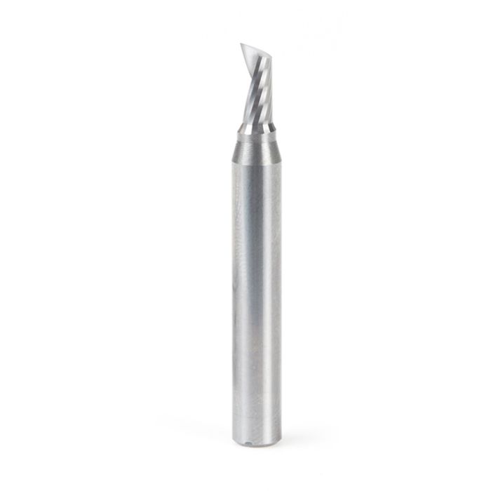 Amana tool 51449 CNC SC Spiral O Single Flute, Plastic Cutting 3/16 D x 3/8 CH x 1/4 SHK x 2 Inch Long Up-Cut Router Bit with Mirror Finish