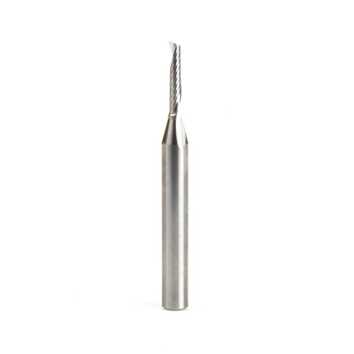 Amana tool 51482 CNC SC Spiral O Single Flute, Aluminum Cutting 1/8 D x 5/8 CH x 1/4 SHK x 2-1/2 Inch Long Up-Cut Router Bit with Mirror Finish