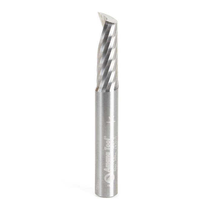 Amana tool 51485 CNC SC Spiral O Single Flute, Aluminum Cutting 3/8 D x 1-1/8 CH x 3/8 SHK x 3 Inch Long Up-Cut Router Bit with Mirror Finish