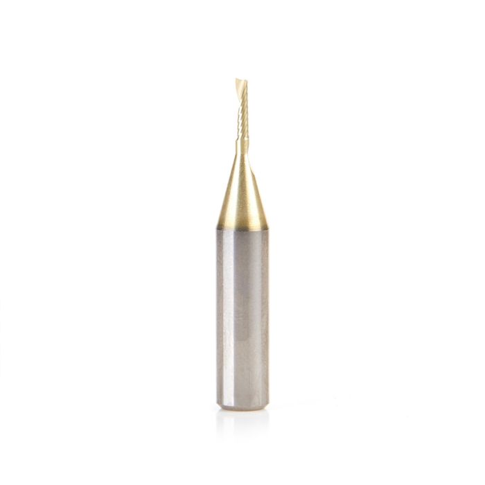 Amana tool 51488-Z CNC SC Spiral O Single Flute, Aluminum Cutting 1/16 D x 1/4 CH x 1/4 SHK x 1-1/2 Inch Long Up-Cut ZrN Coated Router Bit with Mirror Finish