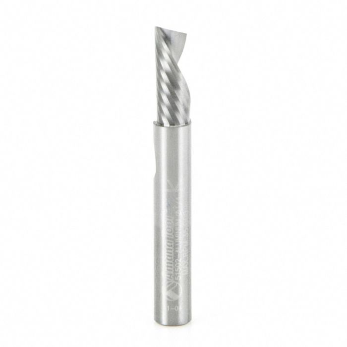 Amana tool 51502 CNC SC Spiral O Single Flute, Aluminum Cutting 1/4 D x 5/8 CH x 1/4 SHK x 2 Inch Long Down-Cut Router Bit with Mirror Finish