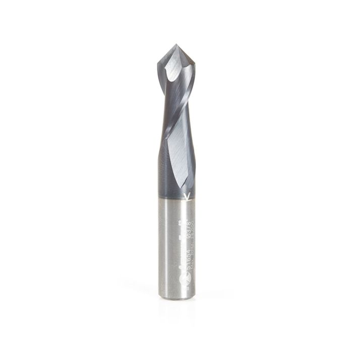 Amana tool 51654 CNC Solid Carbide 90 Deg V Spiral with AlTiN Coating for Steel & Stainless Steel 3/8 D x 7/8 CH x 3/8 SHK x 2-1/2 Inch Long Up-Cut Dril/Router Bit/End Mil