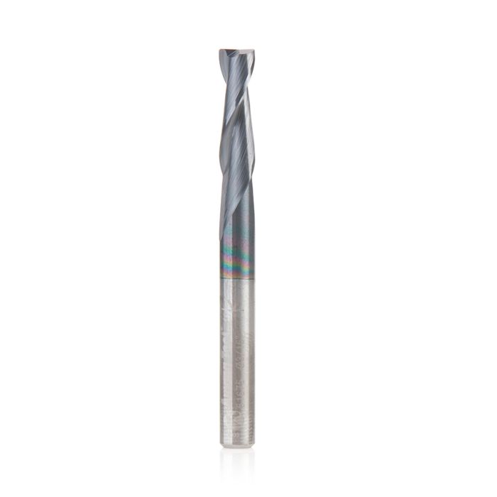 Amana tool 51675 SC Spiral for Steel, Stainless Steel & Non Ferrous Metal with AlTiN Coating 2-Flute x 3/16 D x 5/8 CH x 3/16 SHK x 2 Inch Long Up-Cut Router Bit / 45 Deg Corner Chamfer End Mil