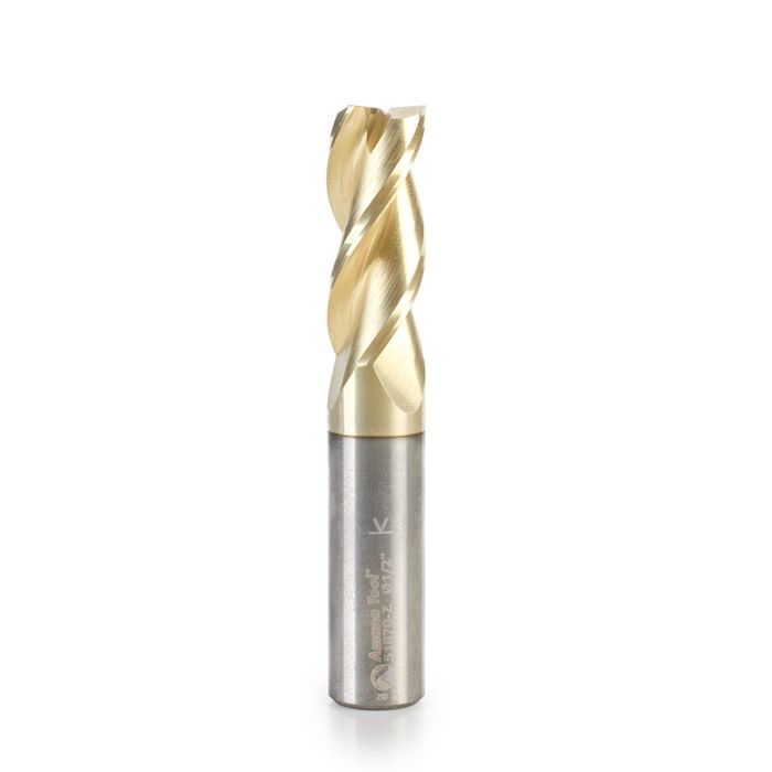 Amana tool 51870-Z CNC Square End Mil, Aluminum Cutting 1/2 D x 1-1/4 CH x 1/2 SHK x 3 Inch Long x 3 Flute SC ZrN Coated Up-Cut Router Bit