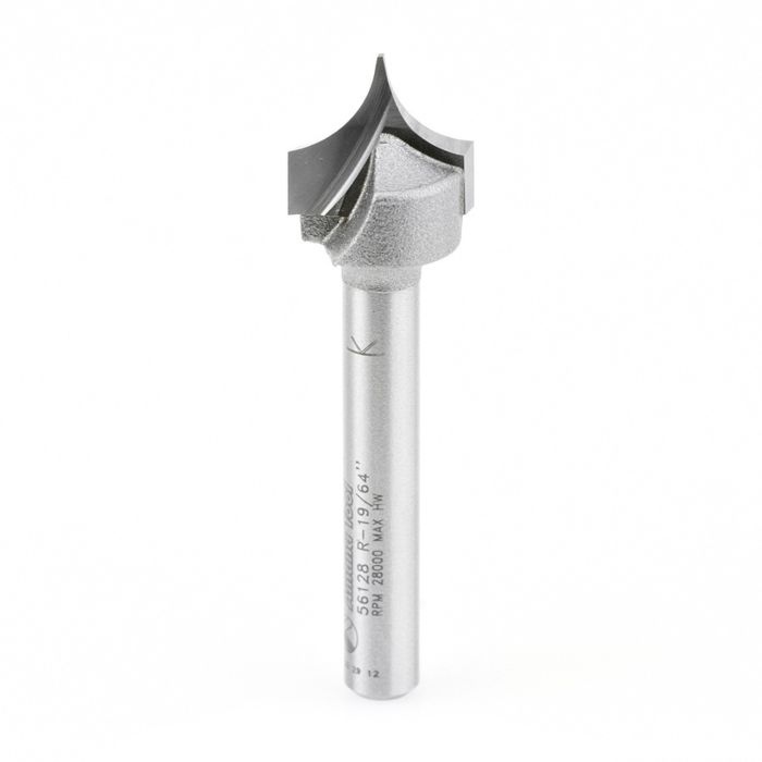 Amana tool 56128 Carbide Tipped Point Cutting Roundover 19/64 R x 19/32 D x 1/2 CH x 1/4 SHK x 2-9/64 Inch Long Router Bit for Beadboards