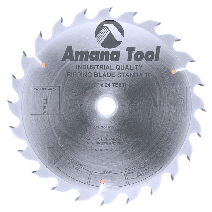 Amana 612240 Carbide Tipped Ripping Standard 12 Inch Dia x 24T FT, 18 Deg, 1 Inch Bore