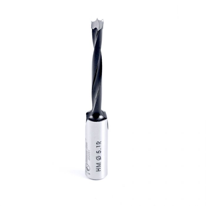 Amana 202051 Carbide Tipped Brad Point Boring Bit R/H 5.1mm Dia x 77mm Long x 10mm Shank
