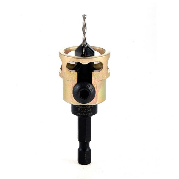Amana 55234 Carbide Tipped Adjustable Countersink with Depth-Stop 3/8 Dia x 49 Degree Angle x 1/4 Shank Includes Repl. Drill Bit 630-220