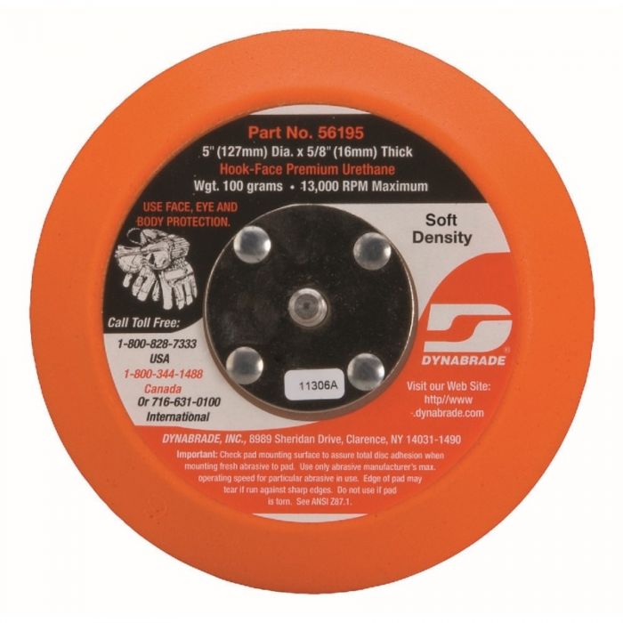 Dynabrade 56195 5" (127 mm) Dia. Non-Vacuum Disc Pad, Hook-Face, Short Nap