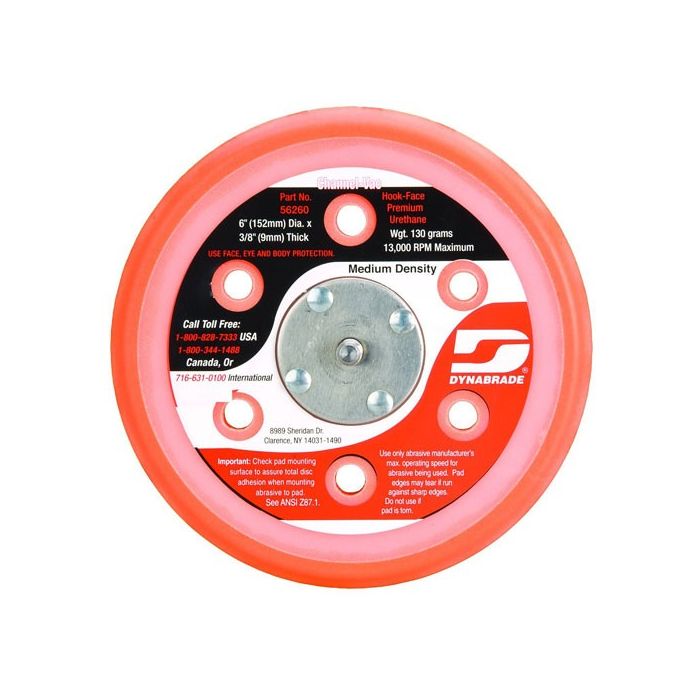 Dynabrade 56265 6" (152 mm) Dia. Vacuum Disc Pad, Hook-Face, Short Nap