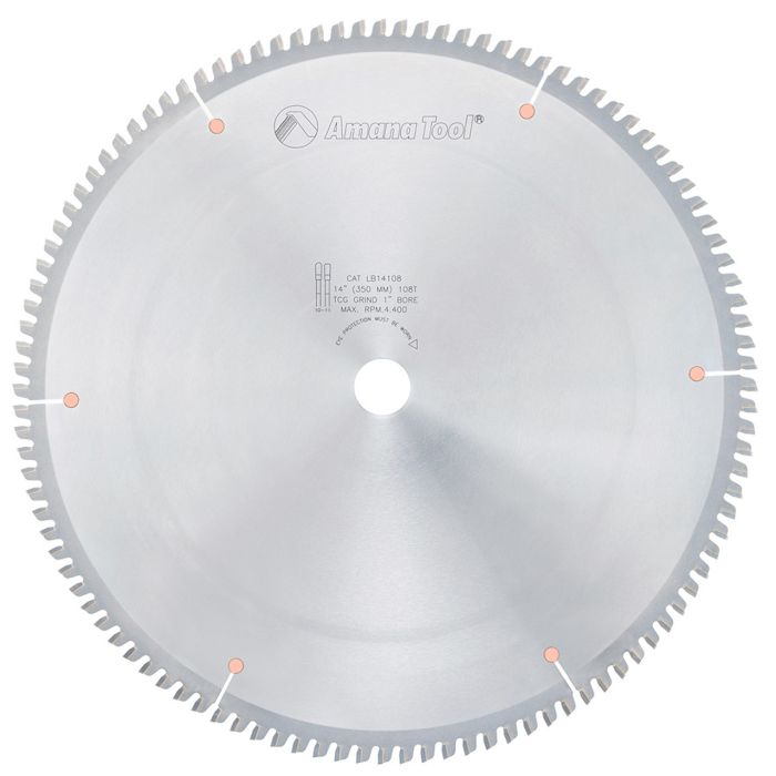 Amana tool LB14108 Carbide Tipped Non-Melt Plastic 14 Inch D x 108T M-TCG, -2 Deg, 1 Inch Bore, Circular Saw Blade