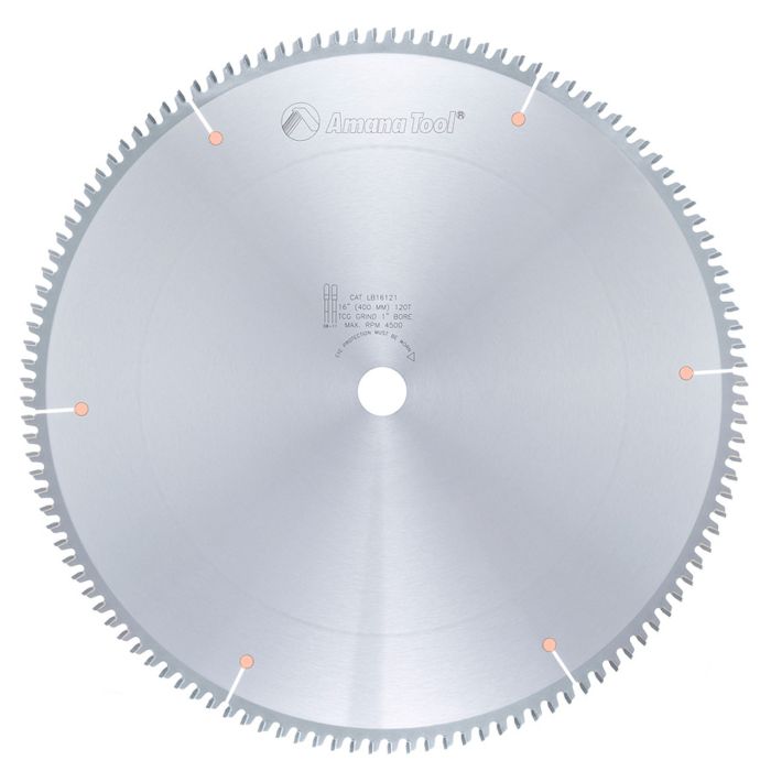 Amana tool LB16121 Carbide Tipped Non-Melt Plastic 16 Inch D x 120T M-TCG, -2 Deg, 1 Inch Bore, Circular Saw Blade