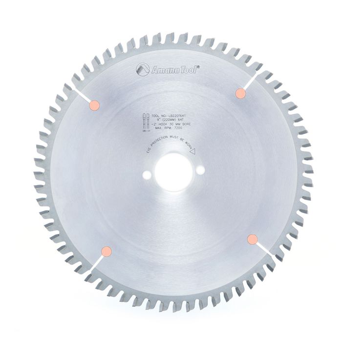 Amana tool LB220T641 Carbide Tipped Holz-Her Plastic No Melt 220MM D x 64T TCG, -2 Deg, 30MM Bore, Circular Saw Blade