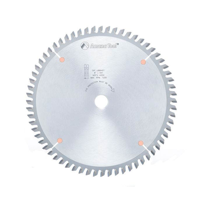 Amana tool LB86401 Carbide Tipped Non-Melt Plastic 8 Inch D x 64T M-TCG, -2 Deg, 5/8 Bore, Circular Saw Blade