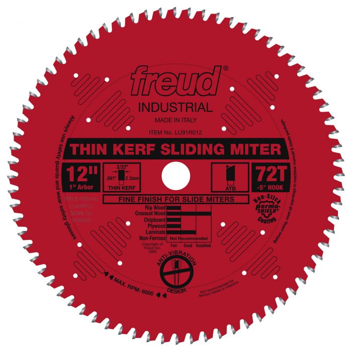 Freud LU91R012 12" Thin Kerf Sliding Compound Miter Saw Blade