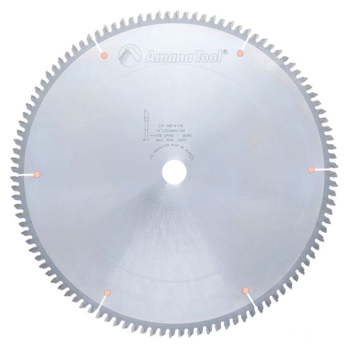 Amana tool MB14108 Carbide Tipped Double-Face Melamine 14 Inch D x 108T H-ATB, -6 Deg, 1 Inch Bore, Circular Saw Blade