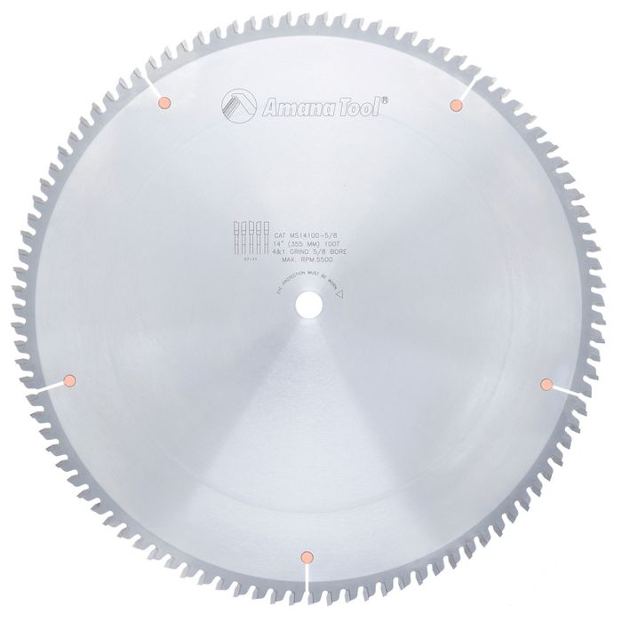 Amana tool MS14100-5/8 Carbide Tipped Miter 14 Inch D x 100T 4+1 ATB, -2 Deg, 5/8 Bore, Circular Saw Blade