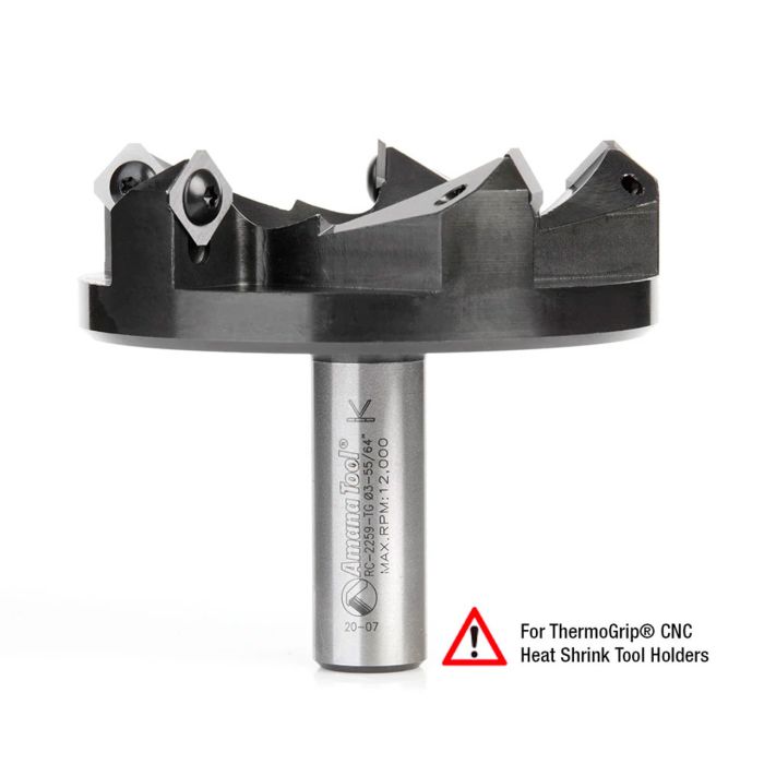 Amana tool RC-2259-TG CNC Spoilboard Insert Carbide 5 Wing, Surfacing, Planing, Flycutting & Slab Leveler 3-27/32 Diameter x 3/4 SHK Router Bit For ThermoGrip CNC Heat Shrink Holders