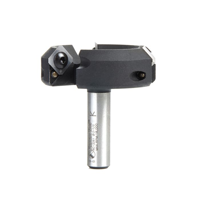 Amana tool RC-2261 Spoilboard Insert Carbide 3 Wing, Surfacing, Planing, Flycutting & Slab Leveler 2-1/2 Diameter x 1/2 SHK Router Bit with Anti-Kick Back Design