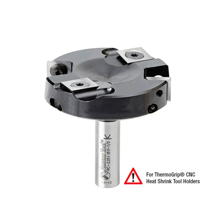 Amana tool RC-2351 CNC Spoilboard Insert Surfacing & Rabbeting Flycutter 2+2 Flute Design 2-1/2 D x 15/32 CH x 1/2 SHK for ThermoGrip CNC Heat Shrink tool Holders, Includes 2 Each of HMA-12 and HCK-70